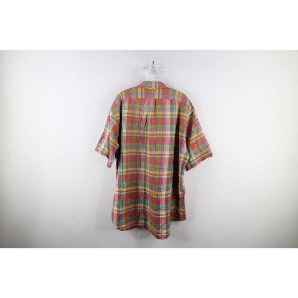 Vtg 90s Ralph Lauren Mens Large Faded India Madras Plaid Button Shirt Rainbow - Picture 8 of 10